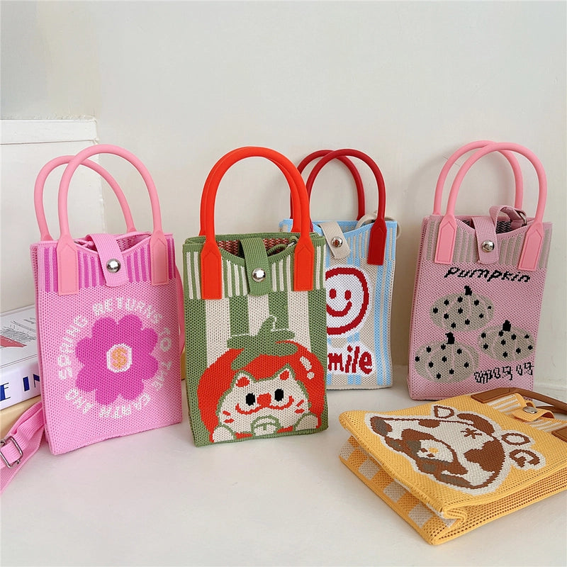 Women's Small Knit Cat Vintage Style Classic Style Bucket Buckle Handbag