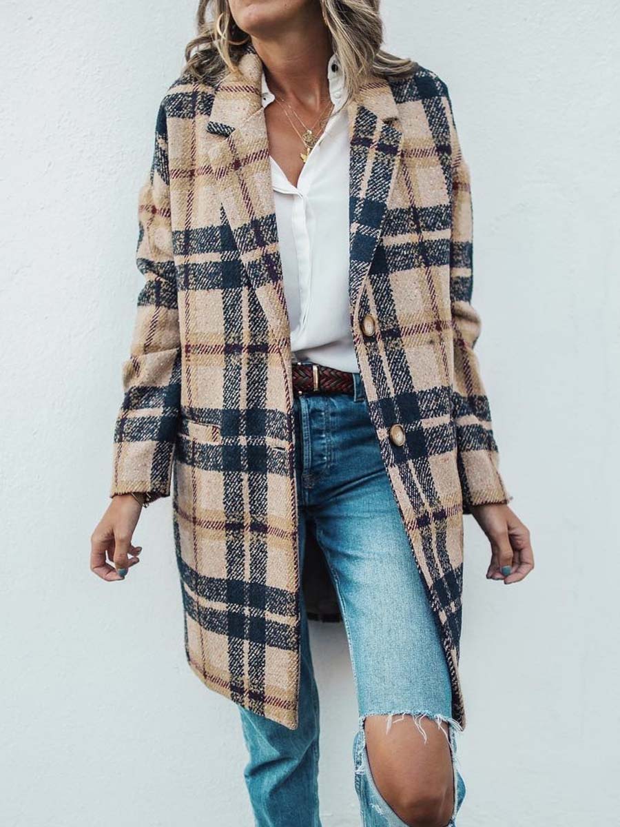 Loose Plaid Wool Coat