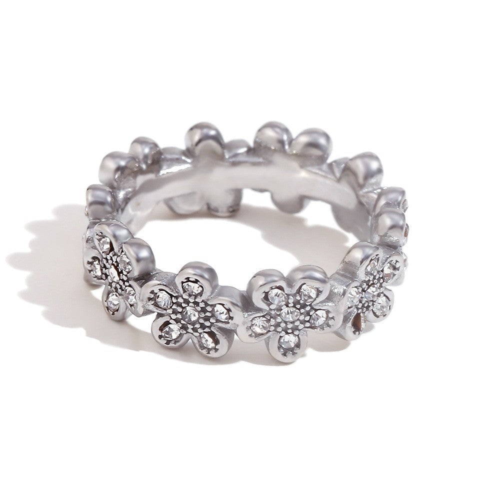 Retro Vintage Fashion Flower Stainless Steel Electroplating Rings