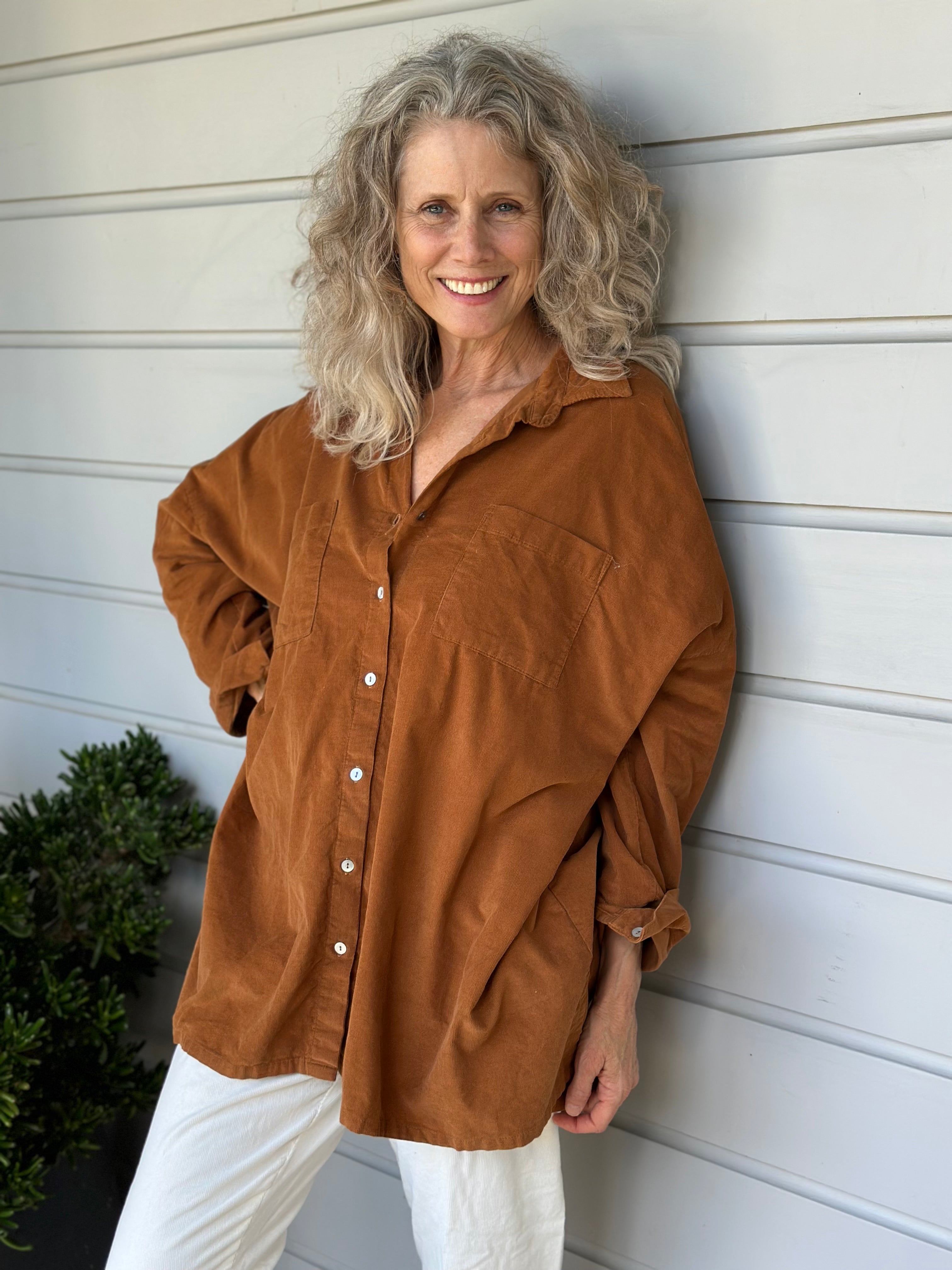 aiden oversized shirt - caramel cord