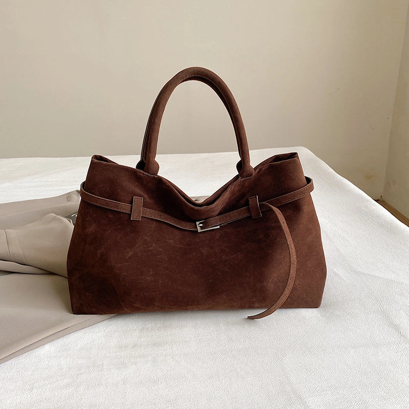 Women's Flannel Solid Color Classic Style Square Magnetic Buckle Handbag Tote Bag