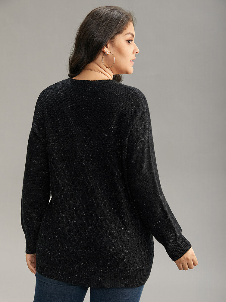 Plain Sparkly V Neck Loose Pullover