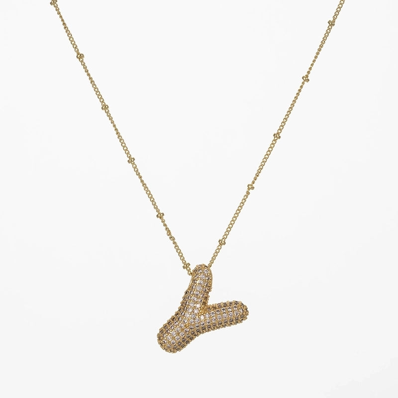 Copper Gold Plated Silver Plated IG Style Minimalist Plating Inlay Letter Zircon Pendant Necklace