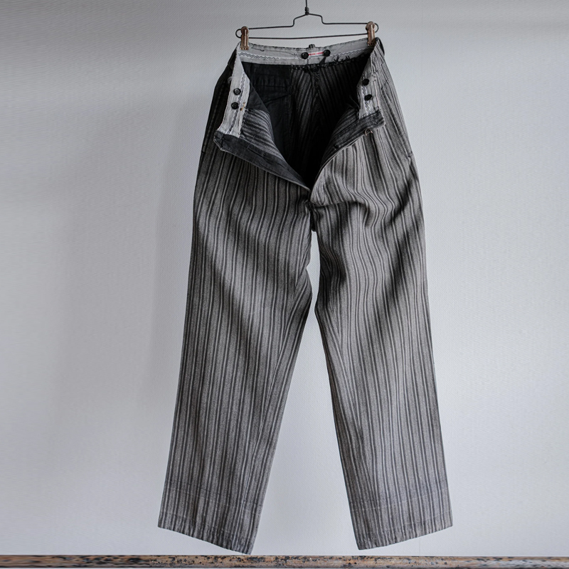 Men's Vintage Grey Cotton Striped Cargo Pants