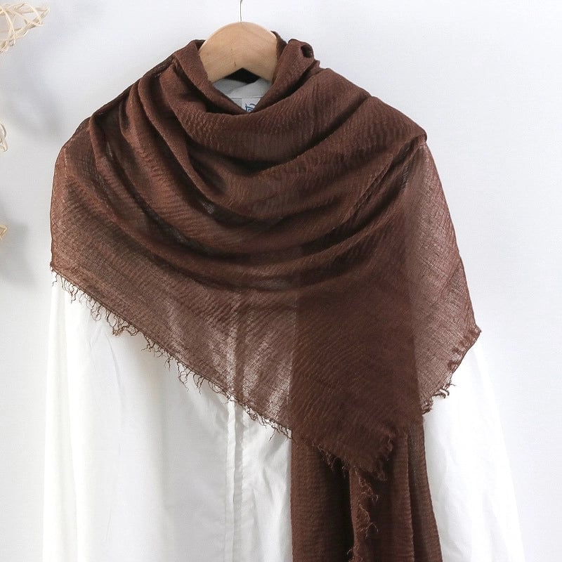 Hot Selling Solid Color Pleated Cotton And Linen Scarf Women's Bag Headscarf Crumpled Hair Fringe Bubble Scarf Women's Scarf Cover Head