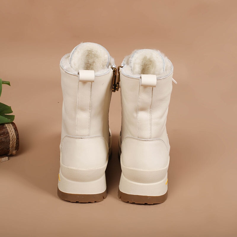 Leather Combat Boots Designer Chunky Riding Boots Have Shearling Lined in Apricot/Black/Brown/White