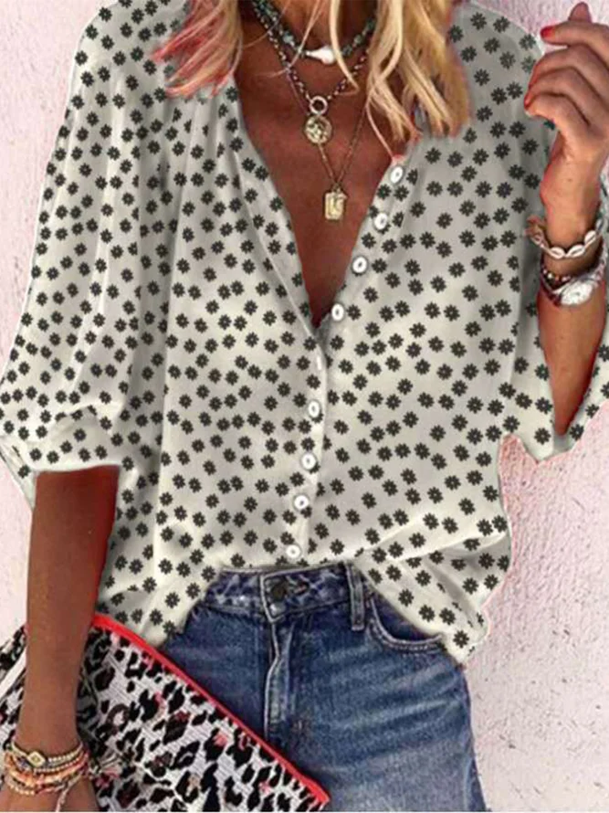 V Neck Floral Casual Shirt