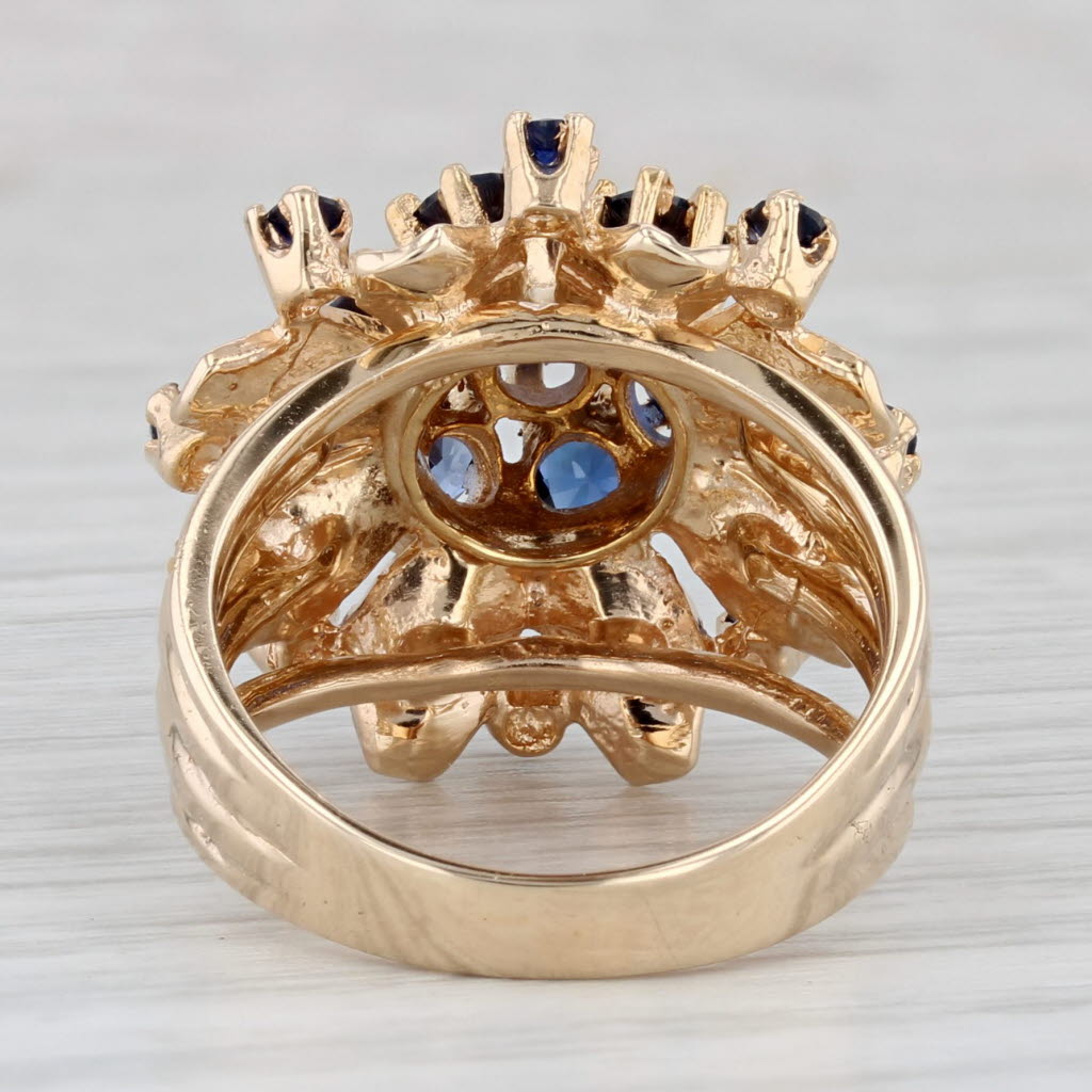 Lab Created Blue Sapphire Flower Cluster Ring 14k Yellow Gold Cocktail Size 7.5