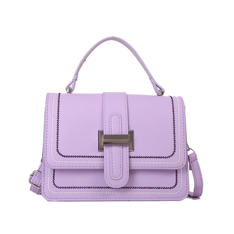 Women's Pu Leather Solid Color Fashion Square Flip Cover Handbag