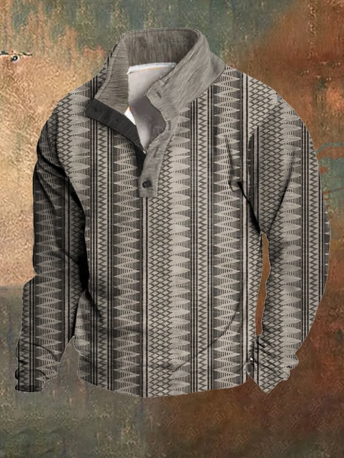 Men's Fleece Vintage Textured Stand Collar Sweatshirt