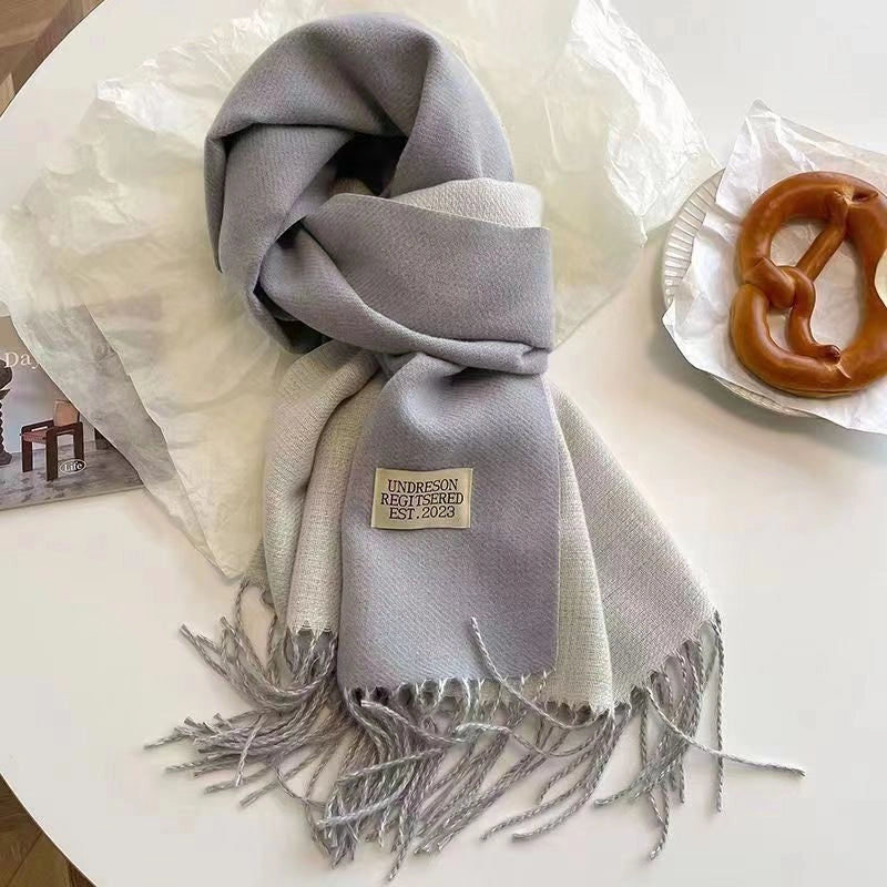 Solid Color Double-sided Tassel Scarf For Women Autumn And Winter New Warm Cashmere-like Scarf Thickened Student Shawl