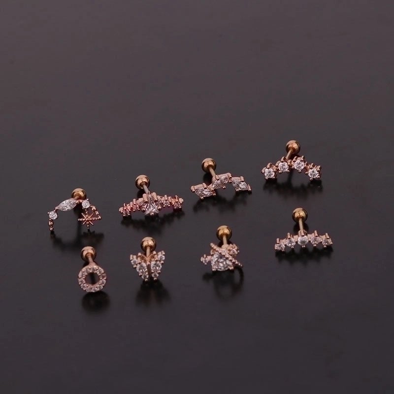 Ear Cartilage Rings & Studs Flower 316L Stainless Steel  Copper Inlaid Zircon