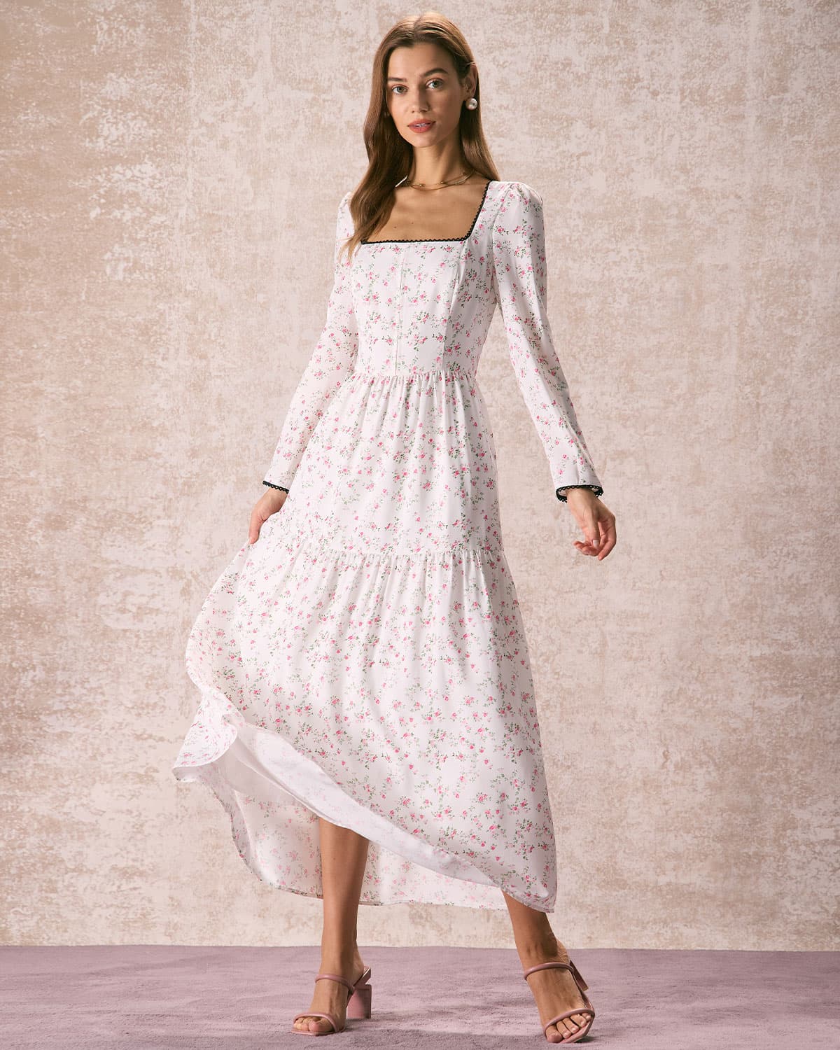 The White Square Neck Floral Maxi Dress