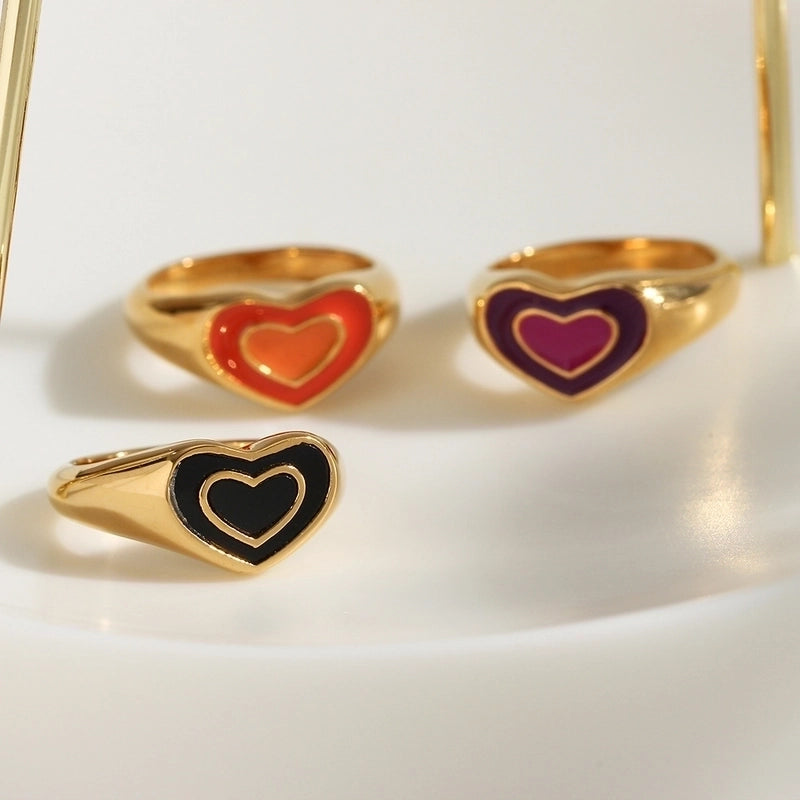 Fashion Heart Shape 304 Stainless Steel 18K Gold Plated Plating Rings