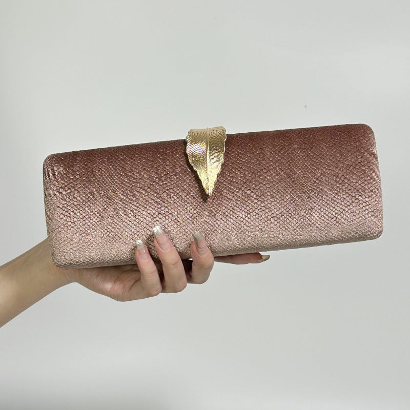 Celebrity Velvet Leaf Buckle Evening Clutch Handbag