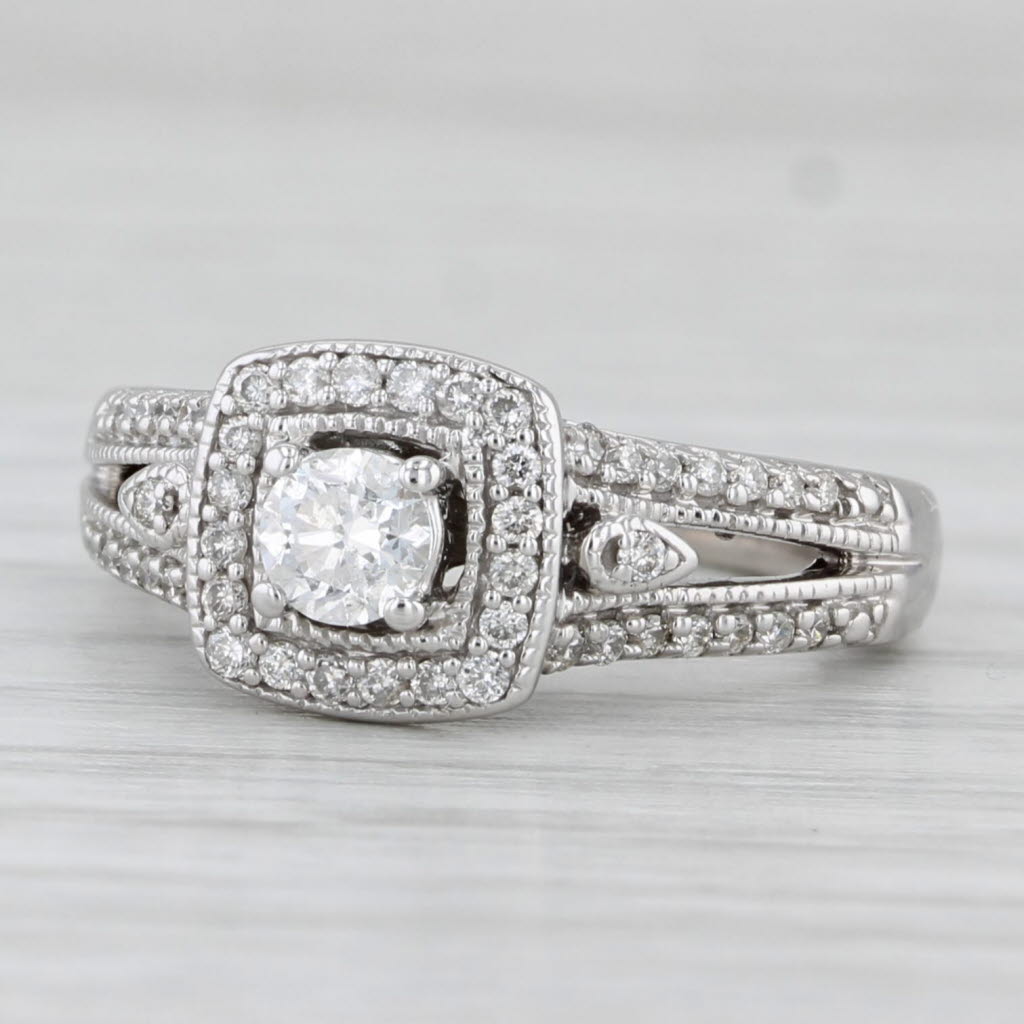 0.45ctw Round Diamond Halo Engagement Ring 10k White Gold Size 4