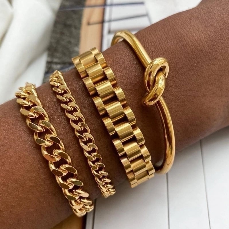 Fashion Geometric 304 Stainless Steel 18K Gold Plated No Inlaid Bracelets Jewelry In Bulk