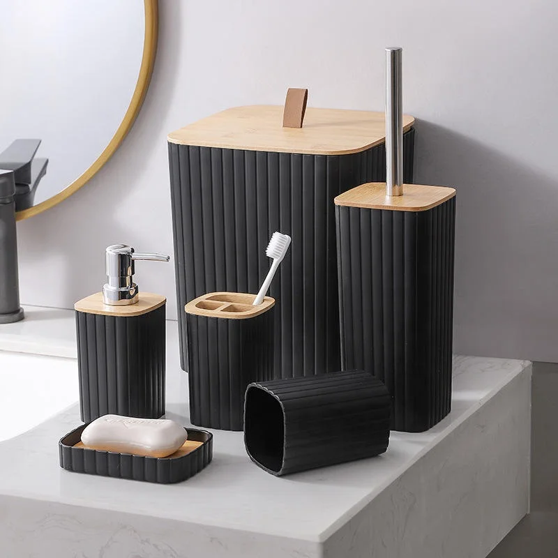 Luxury Bamboo Plastic Toilet Bathroom Set Eco-friendly toothbrush holder Kit Modern Washroom bathroom accessories for the house