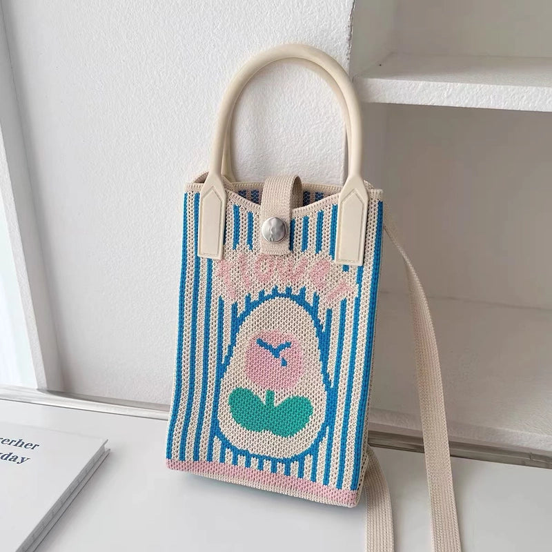 Cat-mounted Mobile Phone Bag Women's Crossbody Mini Bag Small Cute Lightweight Four Seasons Handbag Knitted Bag