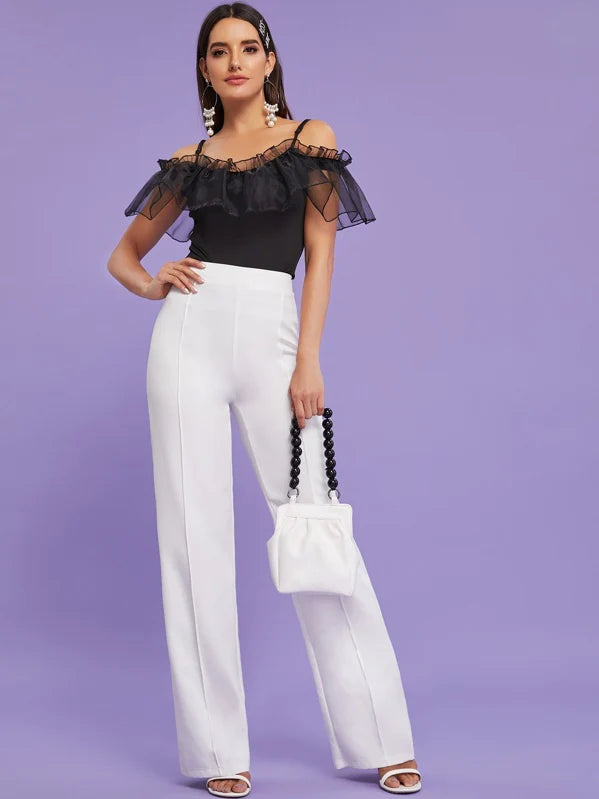 Wide Band Waist Zip Back Pants( Clearance sale