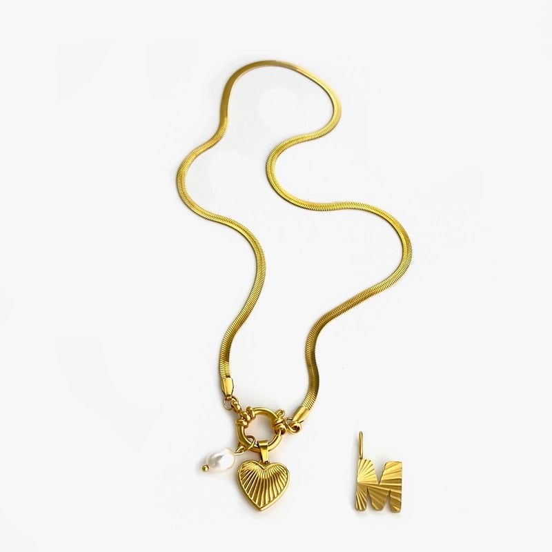 Minimalist Commute Letter Heart Shape 316L Stainless Steel  Freshwater Pearl 18K Gold Plated Stainless Steel Necklaces