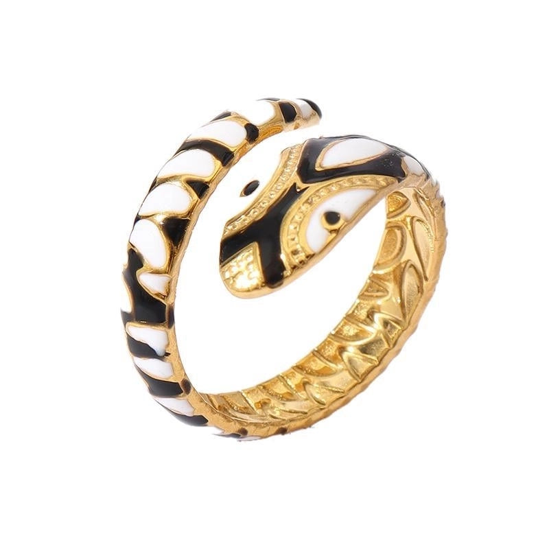 Retro U Shape 304 Stainless Steel 18K Gold Plated Enamel Open Rings
