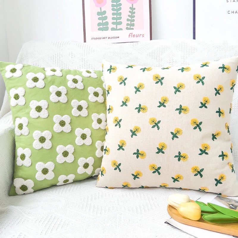 Sweet Minimalist Flower Cotton And Linen Throw Pillow Pillow Cases Couch & Sofa Decor