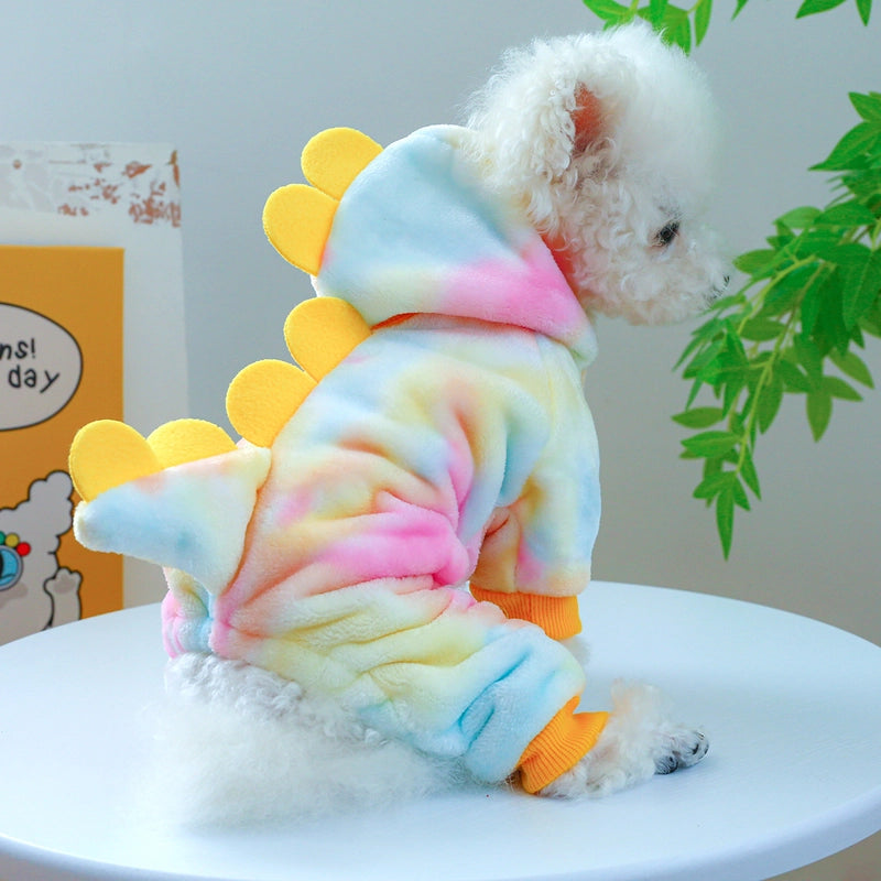 2 Pieces Pet Clothes Autumn And Winter Fleece-Lined Warm Dog Cat Clothing Decoration Flower Four-Legged Dinosaur Transformation Suit Collection