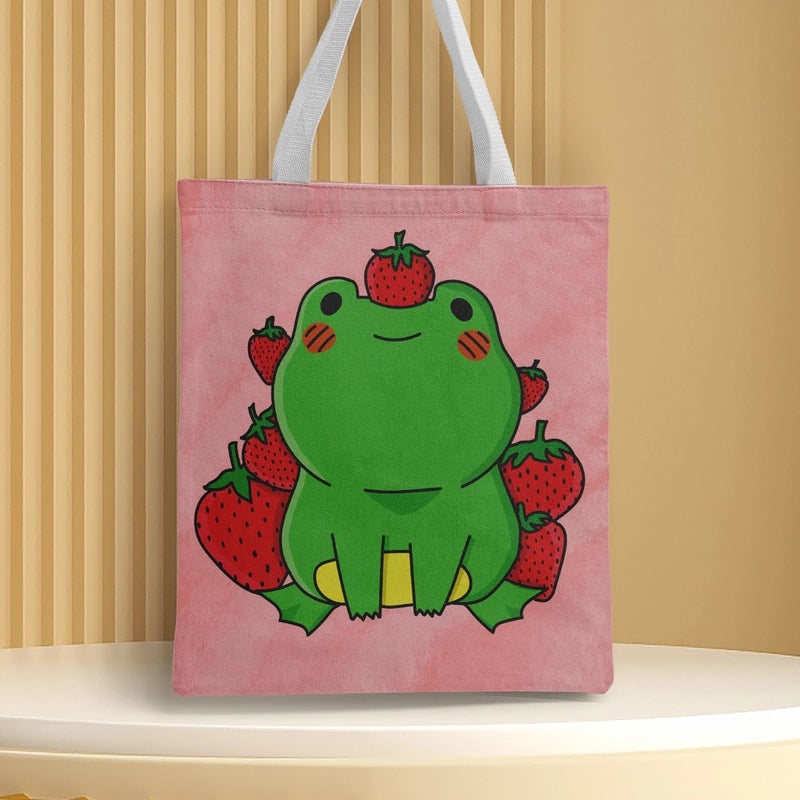 Women's Medium Canvas Frog Basic Classic Style Square Open Canvas Bag