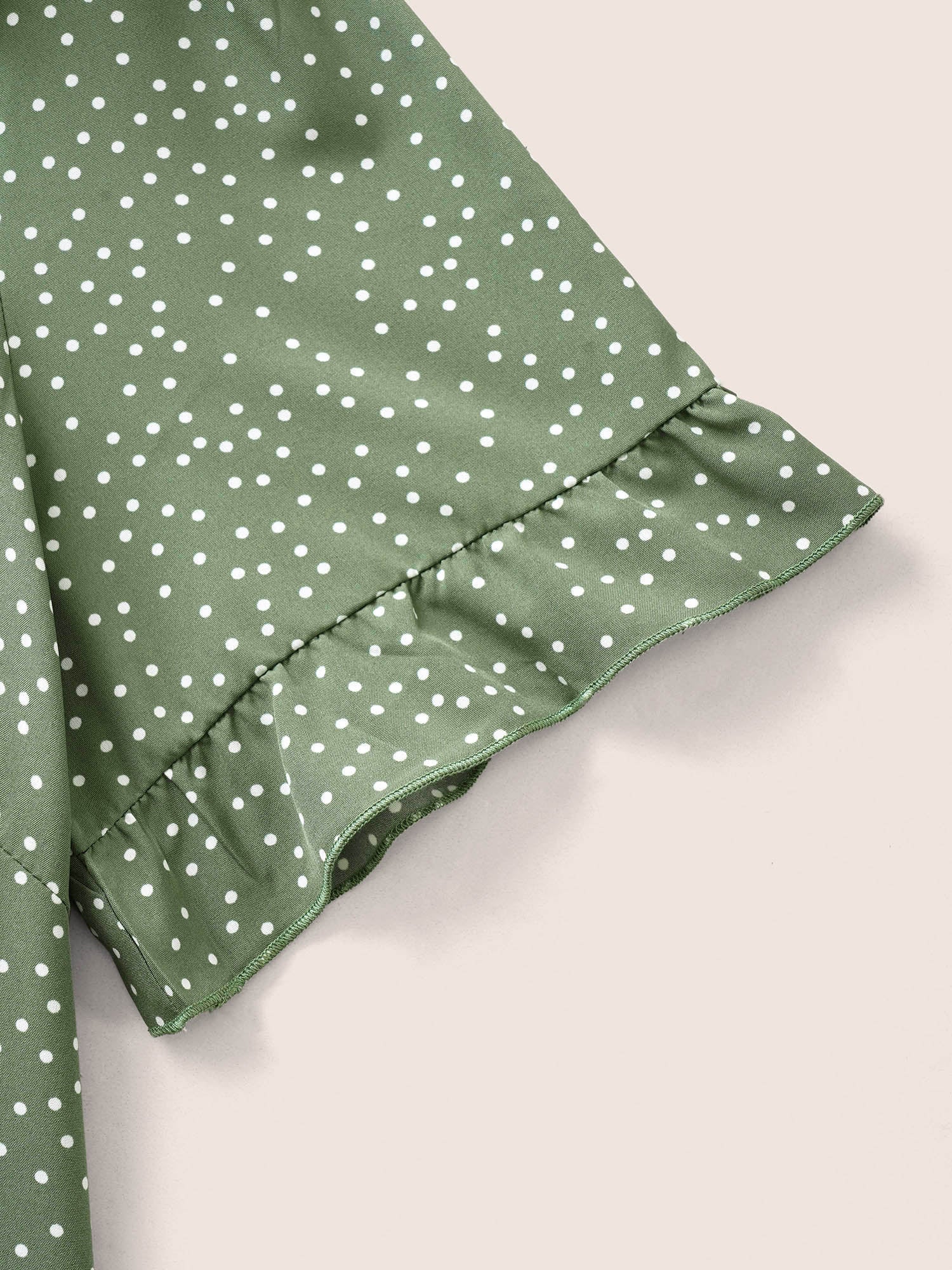 Polka Dot V Neck Ruffle Trim Blouse
