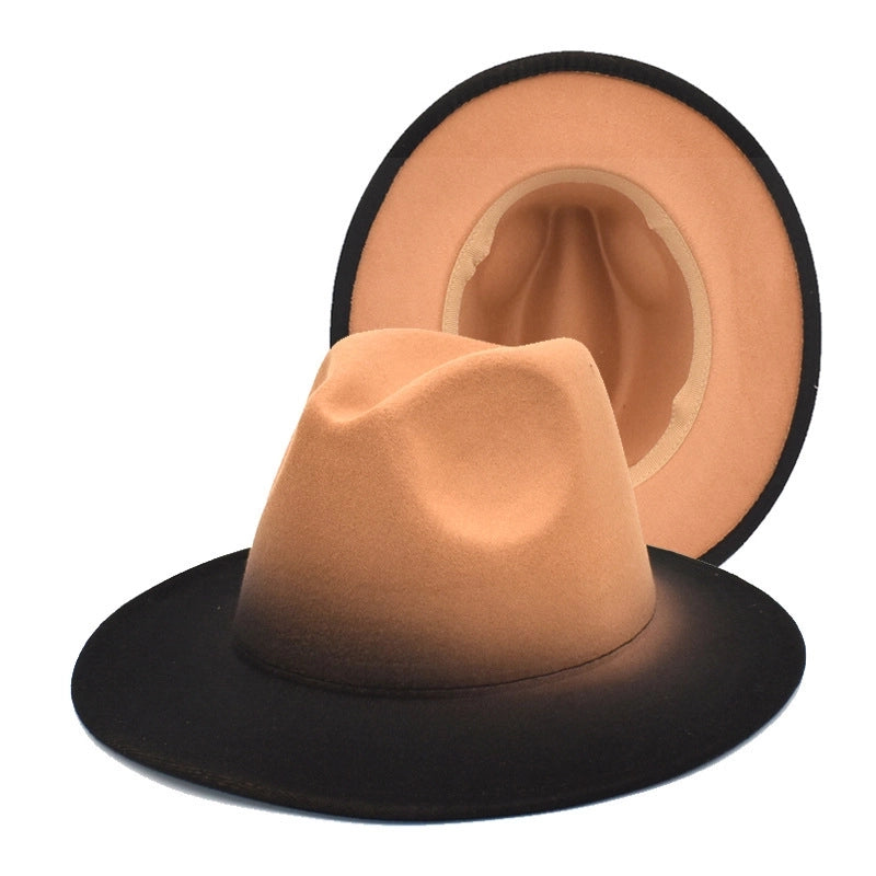 Color Matching New Gradient Jazz Hat Women's Fashion Woolen Hat Hat Men's Outdoor Sun Hat