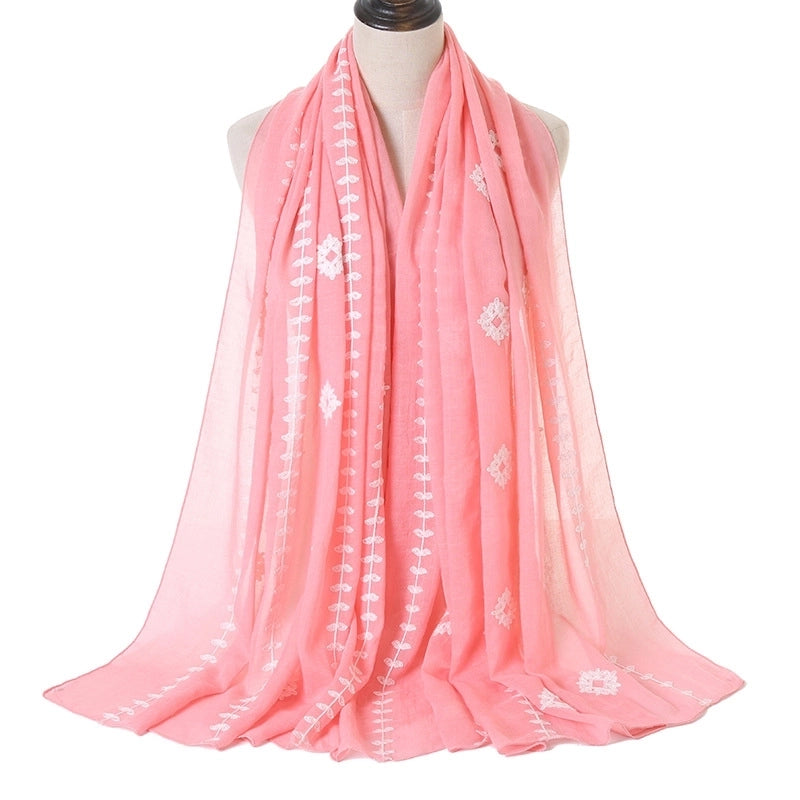 Women's Basic Retro Classic Style Flower Cotton Scarf