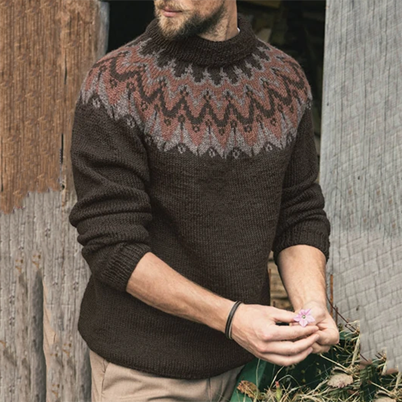 Men's Vintage Tourist Island Knit Jacquard Crew Neck Sweater