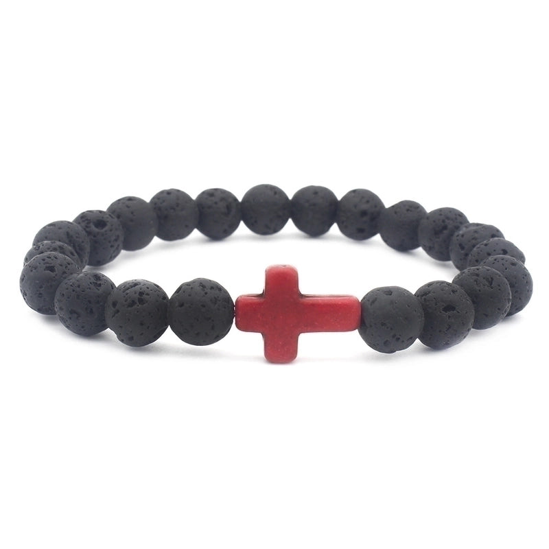 Ethnic Style Cross Natural Stone Elastic String Woven Chain Bracelets In Bulk