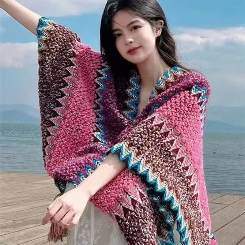 Women's Ethnic Style Plaid Acrylic Tassel Shawl