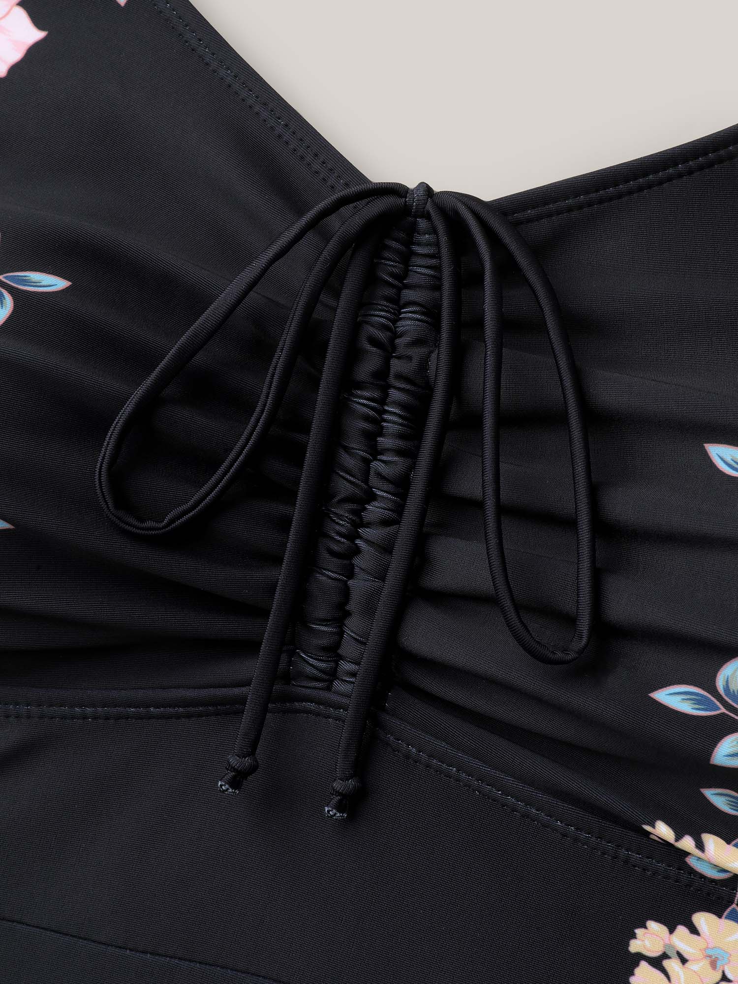 Floral Print Drawstring One-Piece Swimsuit