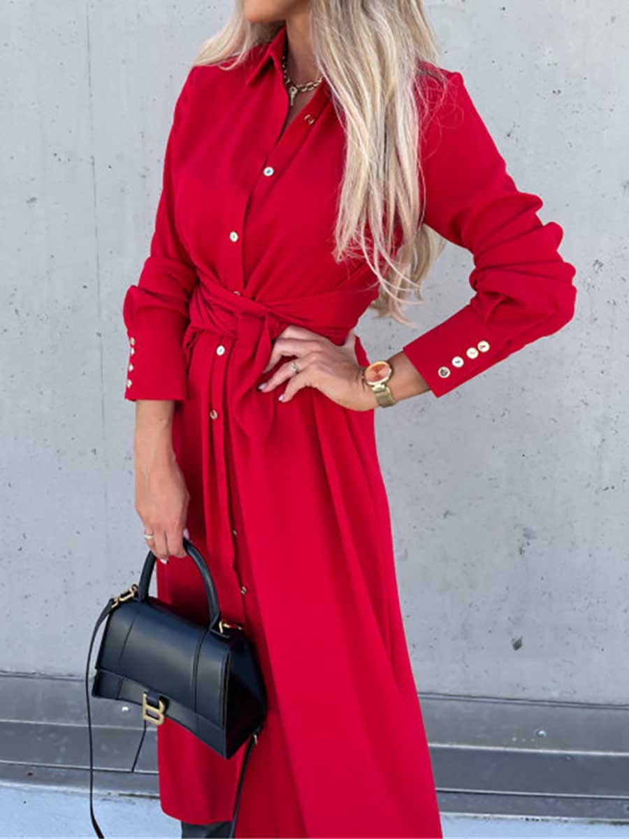 Long Solid Color Cardigan Long Sleeve Hem Dress