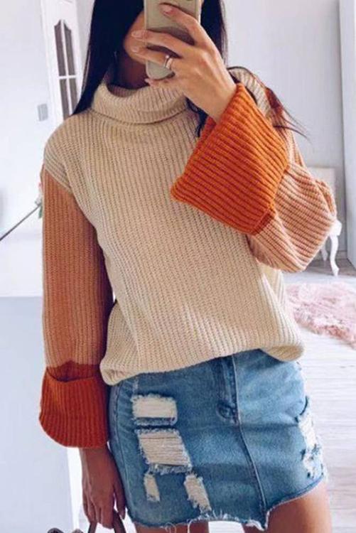 Pumpkin Oversized Color Block Sweater