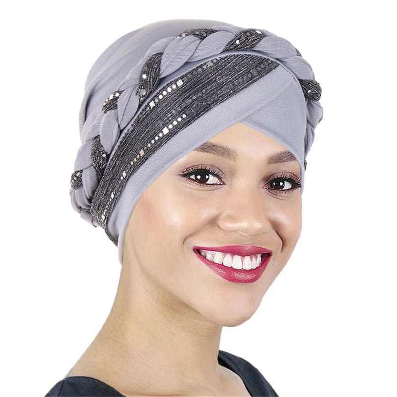 New Sequined Braid Hat Fashion Headscarf Hat Women's Travel Pullover Hat
