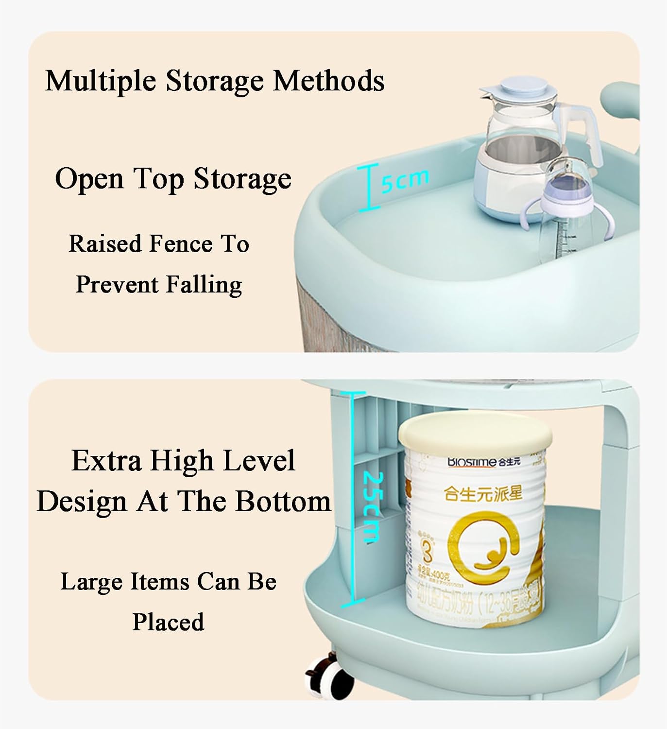 3-4 Layer Whale Cart Multi-Layer Bedside Mobile Snack Storage Rack. Waterproof Freestanding Storage Cabinet