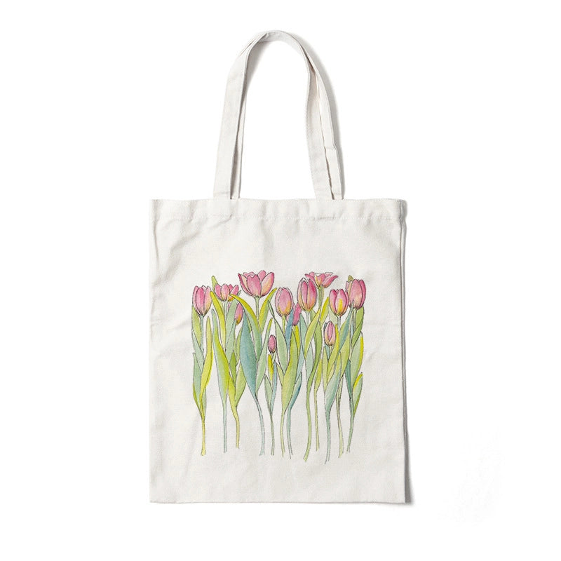 Women's Medium Canvas Flower Basic Classic Style Square Open Canvas Bag
