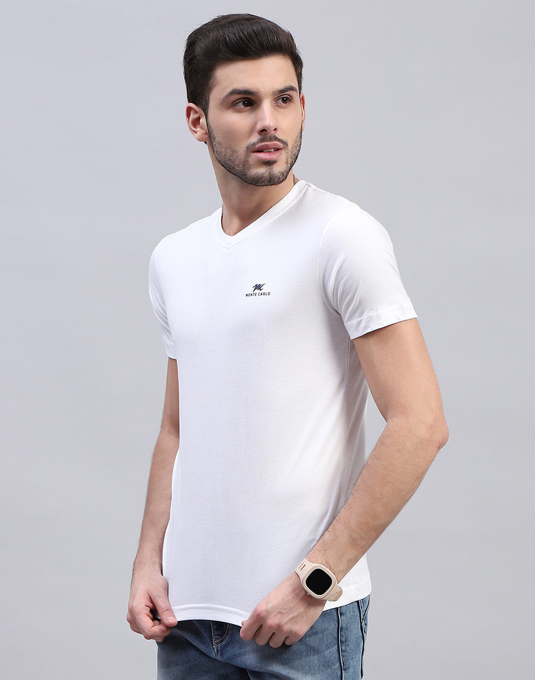 Men White Solid V Neck Half Sleeve T-Shirt (Pack of 3)