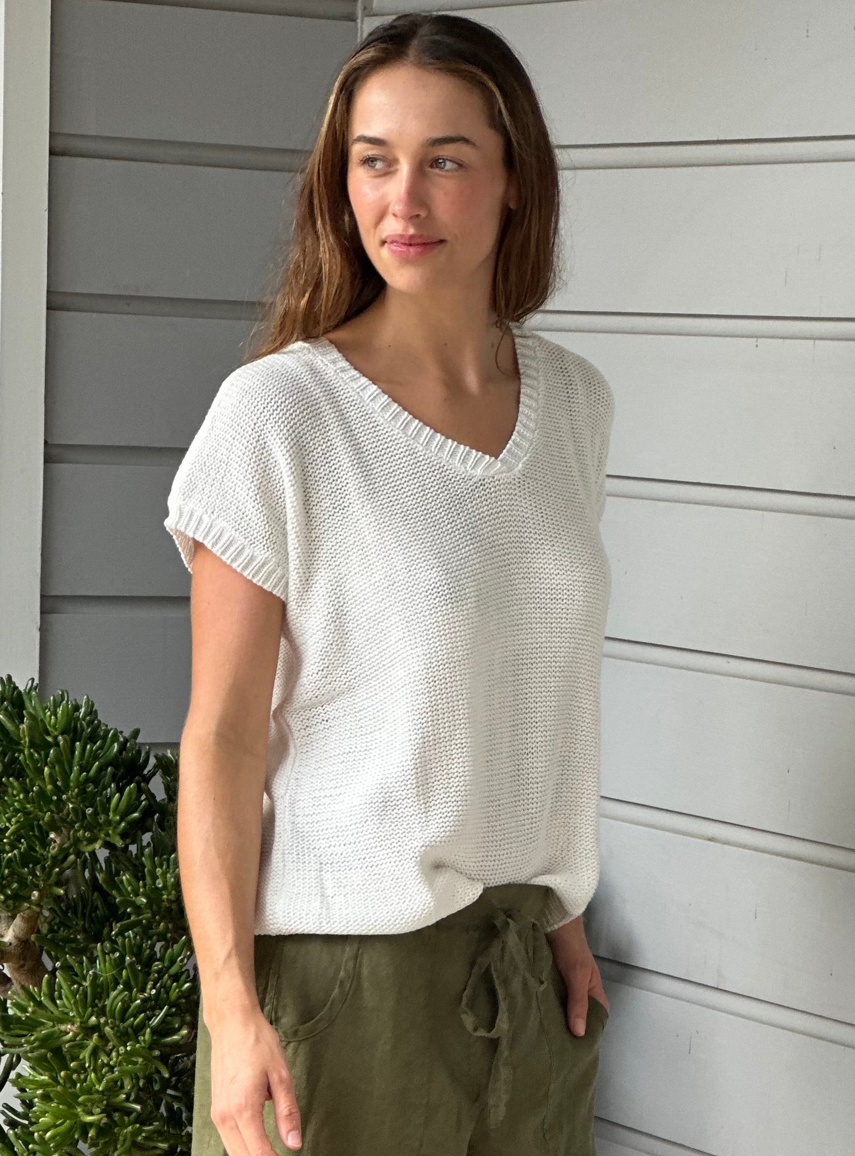 lara knit top - warm white cotton