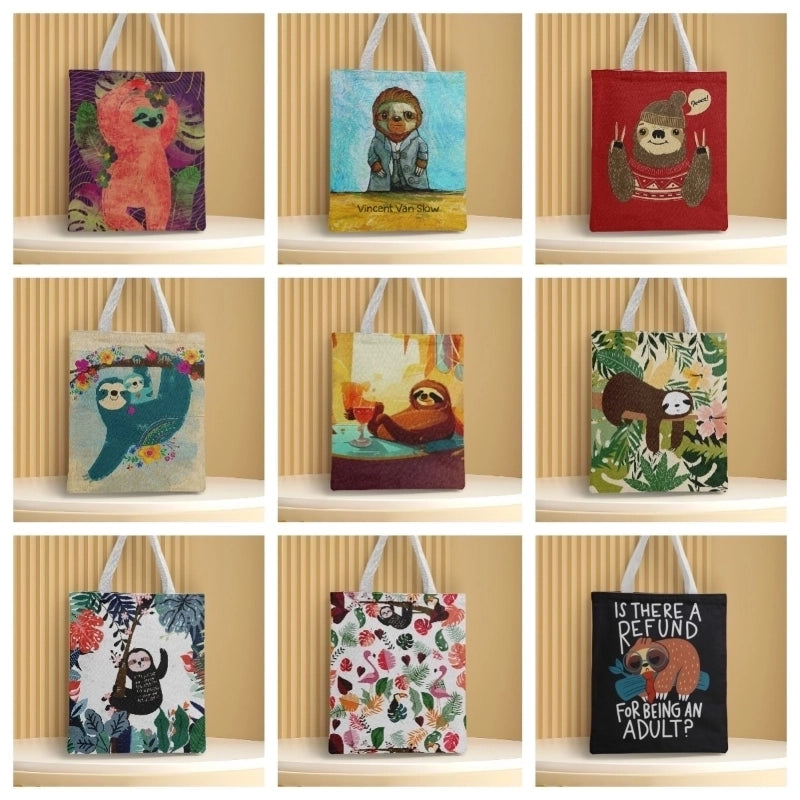 Women's Medium Canvas Animal Basic Classic Style Square Open Canvas Bag
