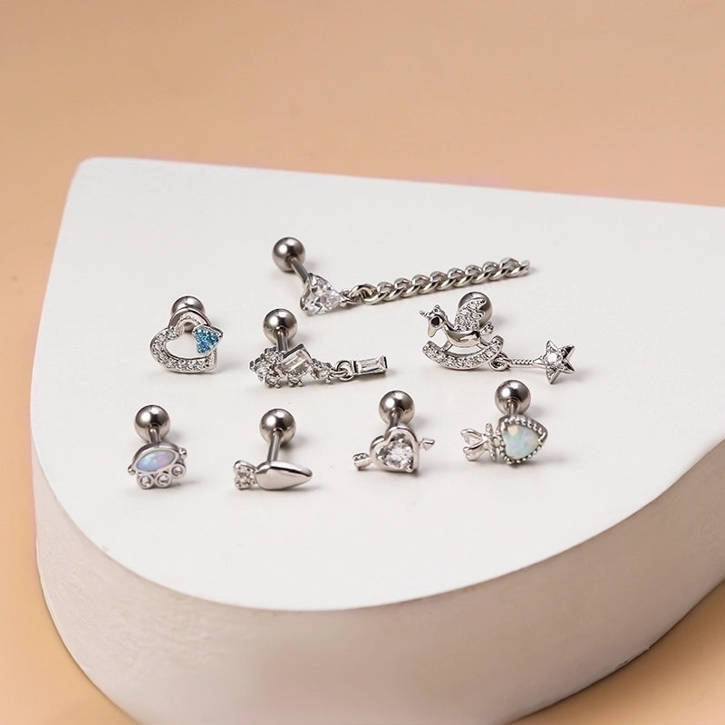 1 Piece Ear Cartilage Rings & Studs Fashion Pentagram Heart Shape 316L Stainless Steel  Copper Gold Plated Zircon