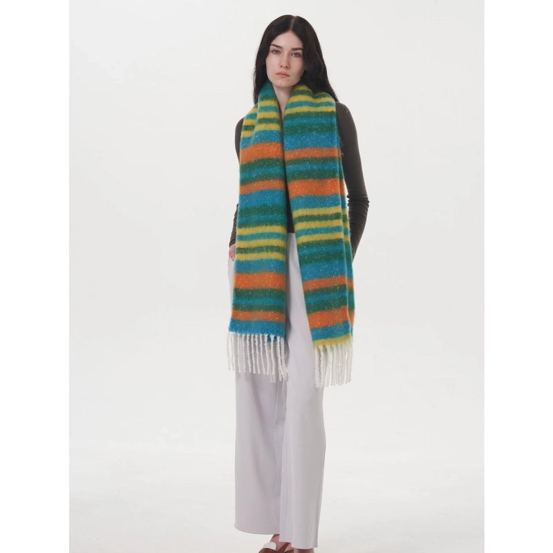 Women's Elegant Basic Color Block Polyester Tassel Scarf