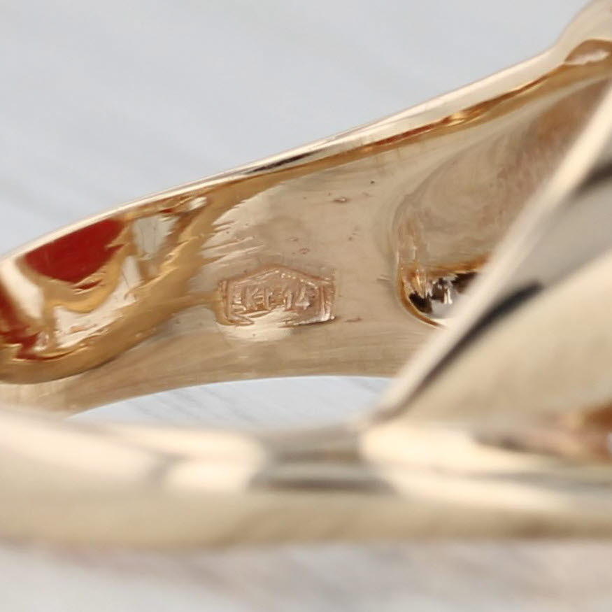 Vintage Coral Diamond Abstract Ring 14k Yellow Gold Size 5.75