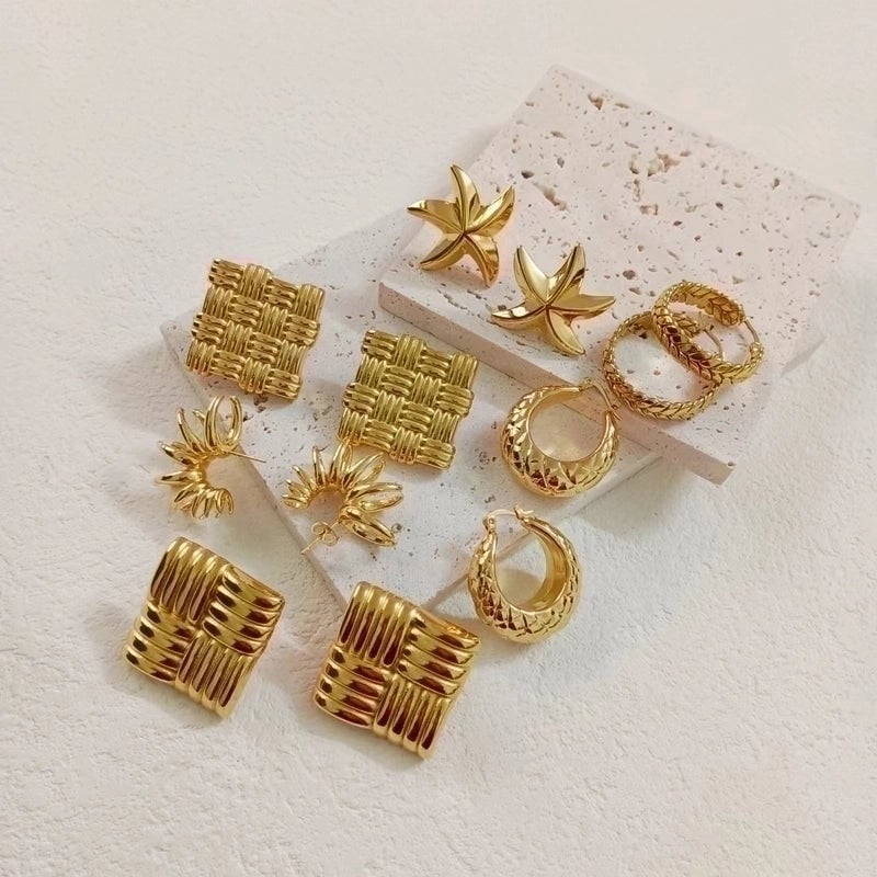 Commute C Shape Plating 304 Stainless Steel 18K Gold Plated Ear Studs