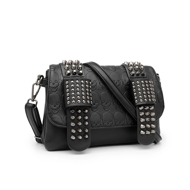 Halloween Women's Medium Pu Leather Solid Color Skull Punk Streetwear Pillow Shape Magnetic Buckle Crossbody Bag