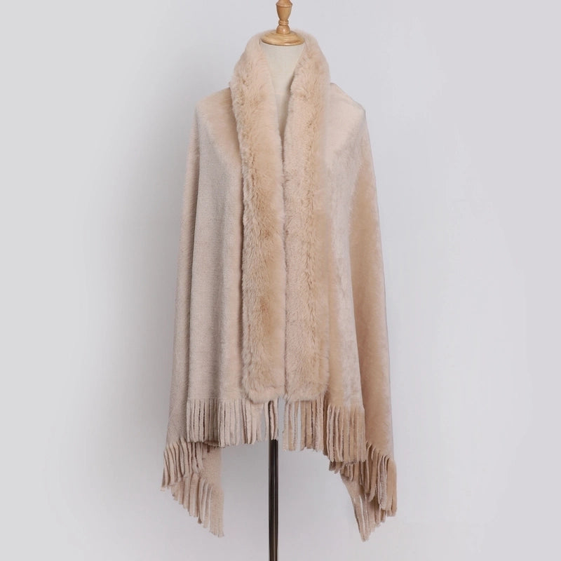 Winter New Double-sided  Rex Rabbit Fur Collar Tassel Large Shawl Fur Scarf